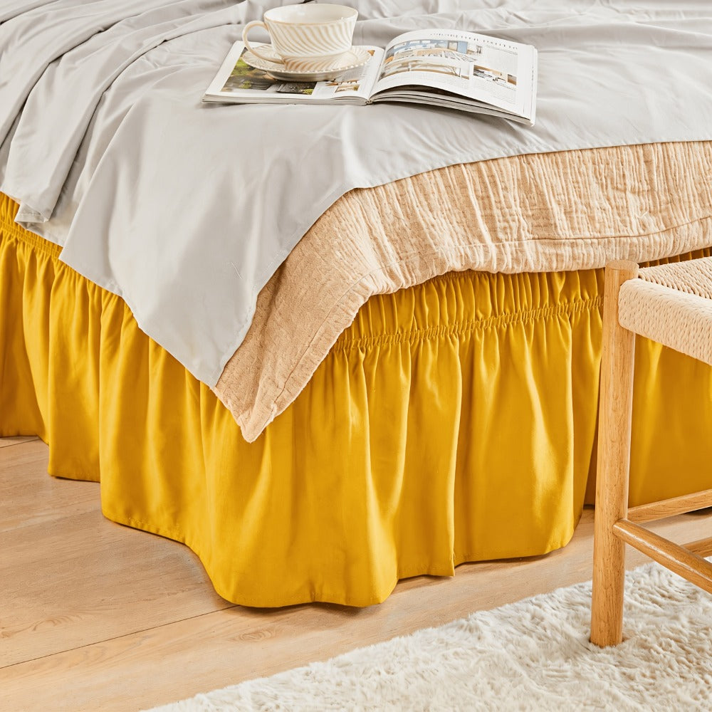 Ruffled Bed Skirt with Adjustable Elastic – Twin Full Queen King, 15-Inch Drop, Machine Washable, 30 Colors