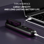 Compact Rechargeable Straightening Brush in Black or White with Display, Comb and USB Cable