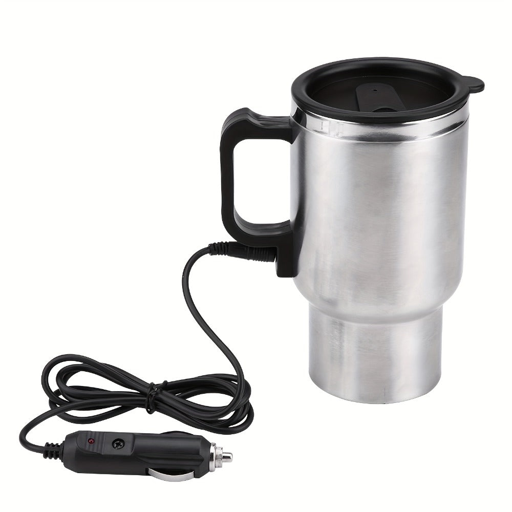 Car Electric Kettle 12V 60W 450ml Stainless Steel Keep 65C Portable Heating Thermos Cup for Entryways, Bedrooms and Living Spaces