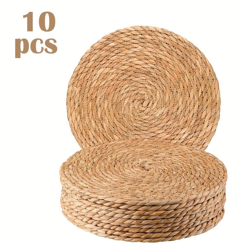 Round Placemats for Dining Table 12 Inch Boho Jute Braided Charger Plates Rattan Wicker Farmhouse Rustic Table Mats Set
