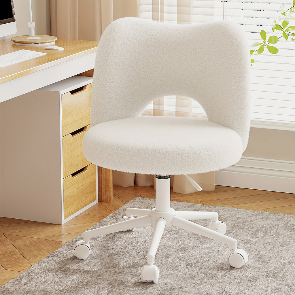 Office Chair Wave-Mesh Back with Teddy-Fabric Seat, 17.5-21.5 Inch Height and Five Color Options