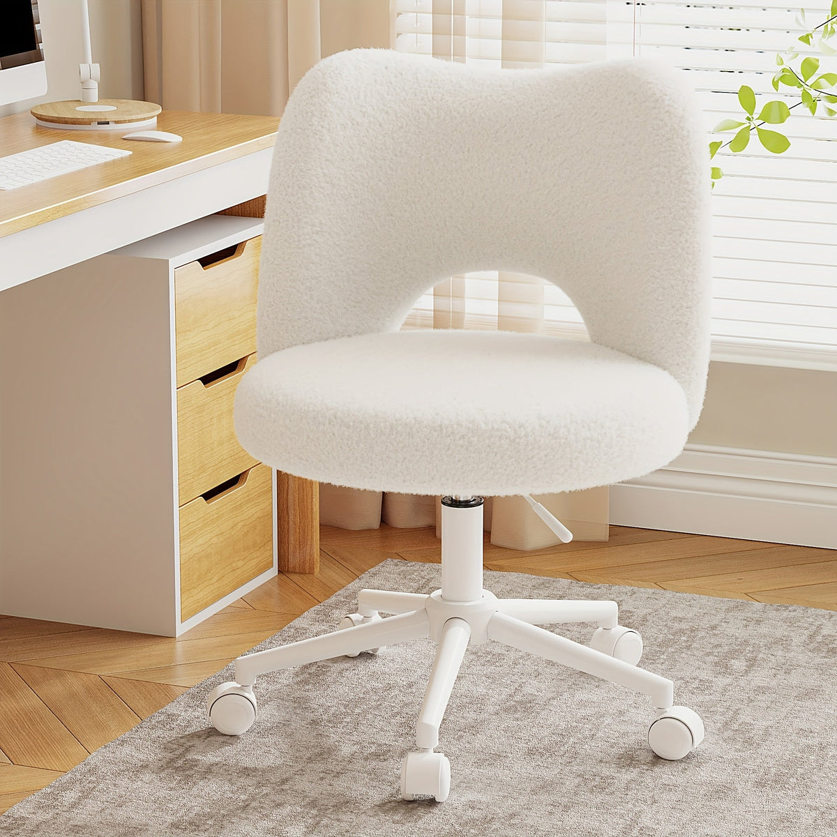 Office Chair Wave-Mesh Back with Teddy-Fabric Seat, 17.5-21.5 Inch Height and Five Color Options