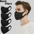 Face Mask, 50-Piece Disposable 3D Foldable Face Coverings in Black or White with Wide Ear Loops and Wrapping