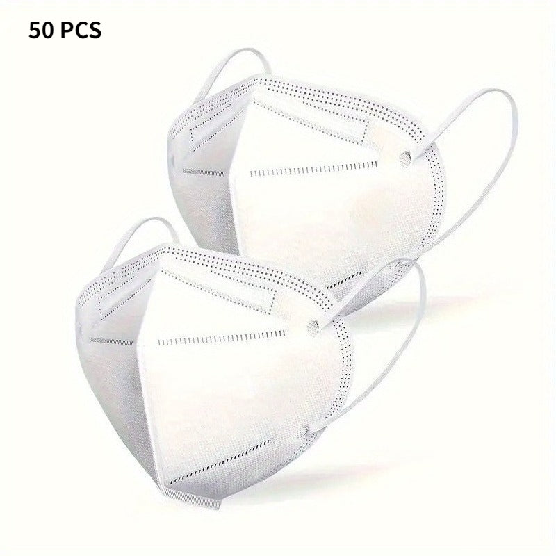 Face Mask, 50 or 100-Piece White Disposable Foldable Face Coverings with Elastic Ear Loops and Individual Wrapping