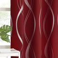 Two-Panel Wave-Line Foil Print Blackout Curtains in 10 Colors with 42- or 52-Inch Width Options
