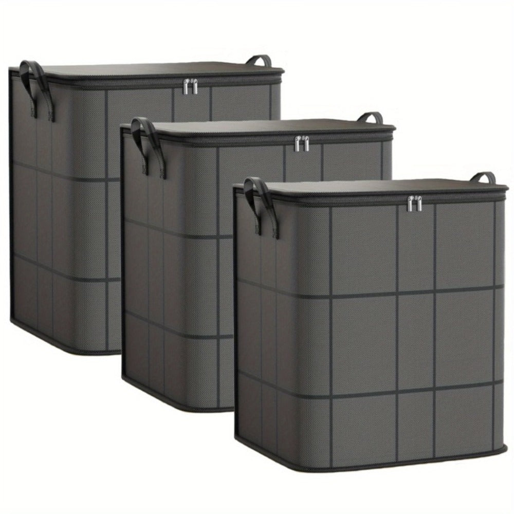 Storage Bag Set, 3-Piece Black Collapsible Closet Organizers with Zipper Closures, Carry Handles and Front Windows