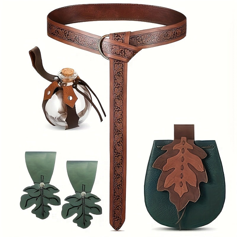 Fairy & Elf Costume Sets – Fairy Costume Accessories Set 5 Pcs for Women – Faux Leather Belt, Leaf Accent