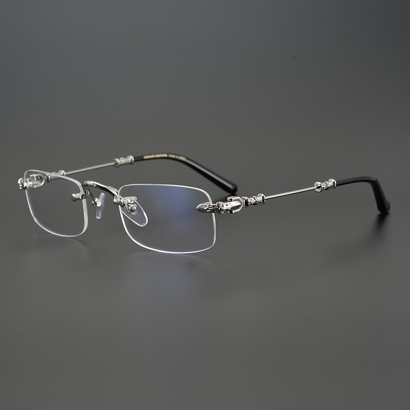 Rimless Rectangular Clear-Lens Fashion Glasses with Silver-Tone or Gold-Tone Frame Options