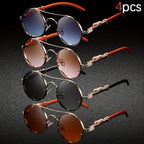 Fashion Glasses - Round 4-Pack Punk Rock Metal Frame, Leopard Print Hinges, Tortoiseshell - main product view