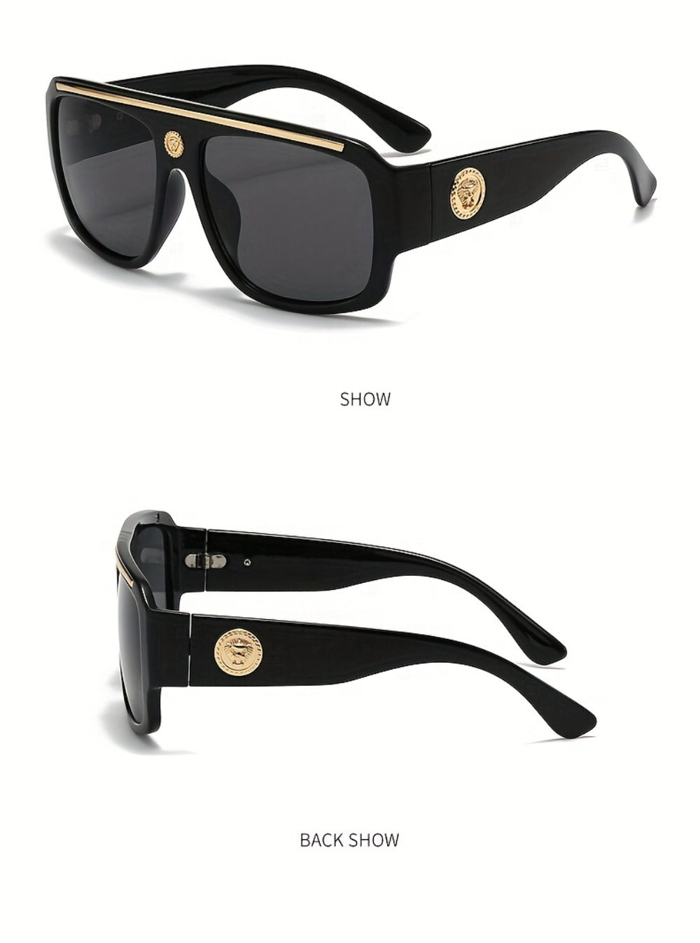 Fashion Sunglasses - Oversized Square Glasses Cyberpunk Extra Large 139mm+ Frame with Gold - product detail view 17