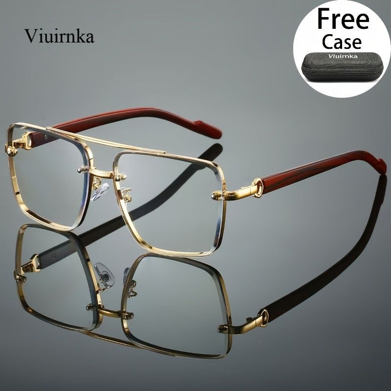 Fashion Sunglasses - Square Double Bridge Wood Grain Gold Frame Gradient Lenses Unisex Retro - product detail view 20