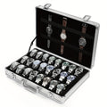Fashion Watch – Watch Display Case 24 Slot Lockable Aluminum – Portable Watch Storage Box with Latch Closure
