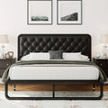 Bed Frame Upholstered Platform with Button-Tufted Headboard, 12-Inch Clearance and Two Material Options