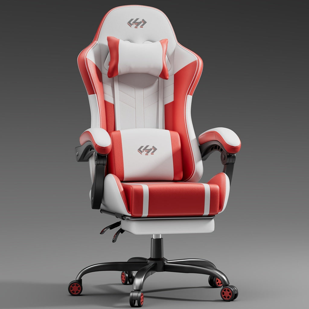 Gaming Chair Faux Leather with Pocket-Spring Seat, 330lb Rating, 90–135° Recline, Footrest and Massage Lumbar