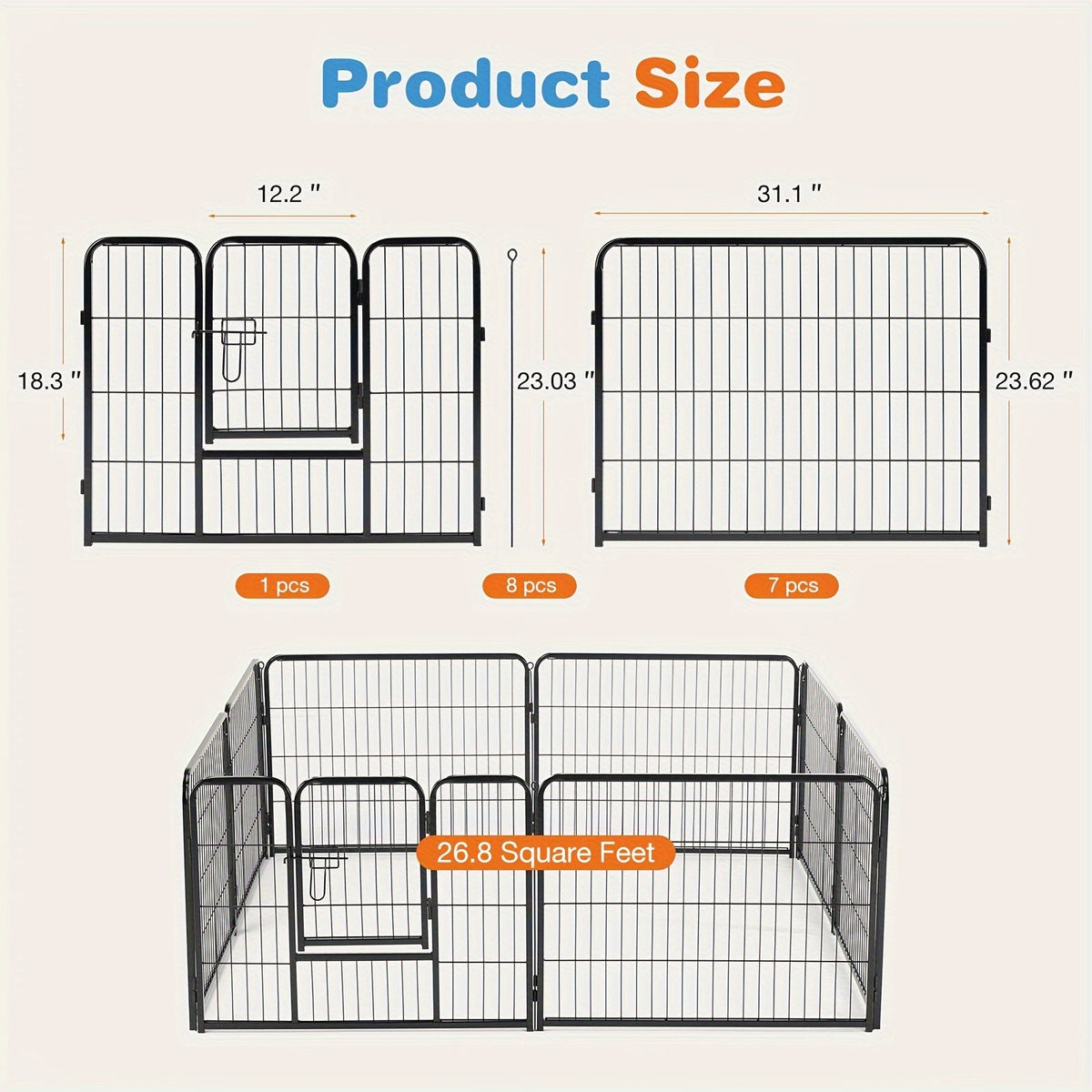 Dog Playpen Heavy Duty Foldable – 8 & 16 Panel Pet Exercise Pen for Large Medium Small Dogs, Portable Indoor Outdoor Puppy Pen for Yard