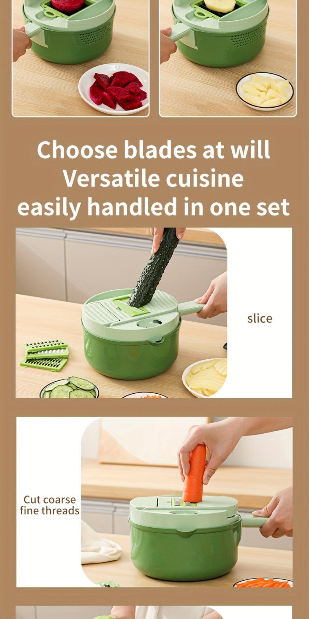 Vegetable Chopper 16-in-1 Manual Food Processor with Container, Onion Dicer, Potato Slicer, Garlic Mincer