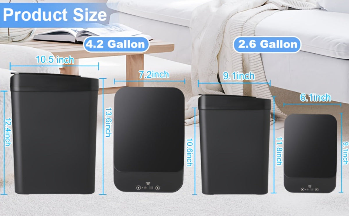 Two-Piece Motion Sensor Trash Can Set with 4.2 and 2.6-Gallon Narrow Bins in White or Black