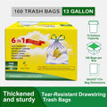 13 Gallon Trash Bags Tear-Resistant Drawstring Garbage Bags with Fresh Lemon Scent Thickened for Home Cooking, Dining and Outdoor Meals