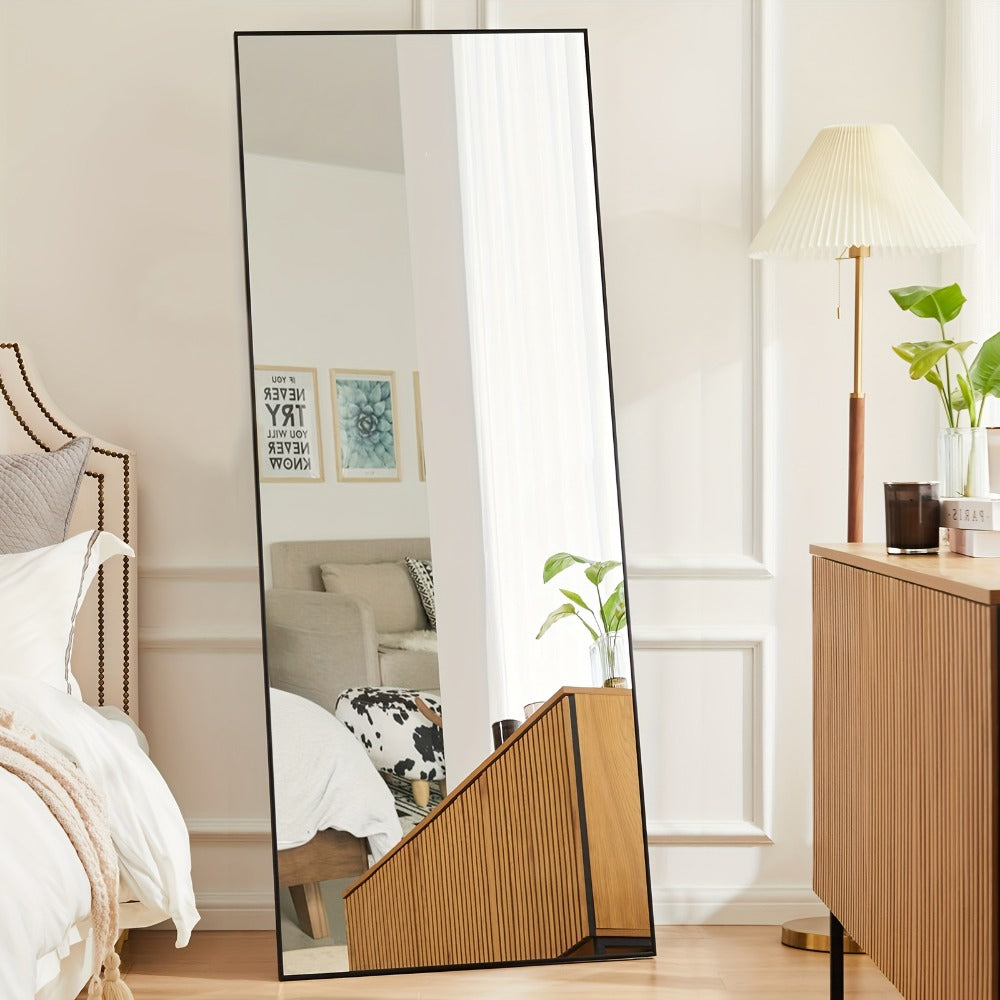 Full-Length Floor Mirror in 59 × 16 or 64 × 21 Inch Arched and Rectangular Black or Gold Frame Options