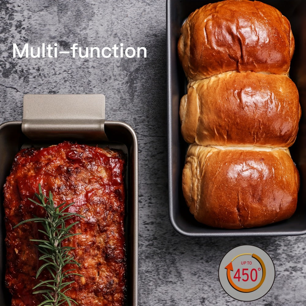 Loaf Pan Set of 4 Nonstick Carbon Steel Meatloaf Pan with Drain Tray 9x5 Inch Bread Baking for Home Cooking, Dining and Outdoor Meals