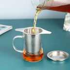 Stainless Steel Tea Strainer Set of 4 with Lid, Fine Mesh Tea Infuser with Dual Handles for Loose Leaf Tea