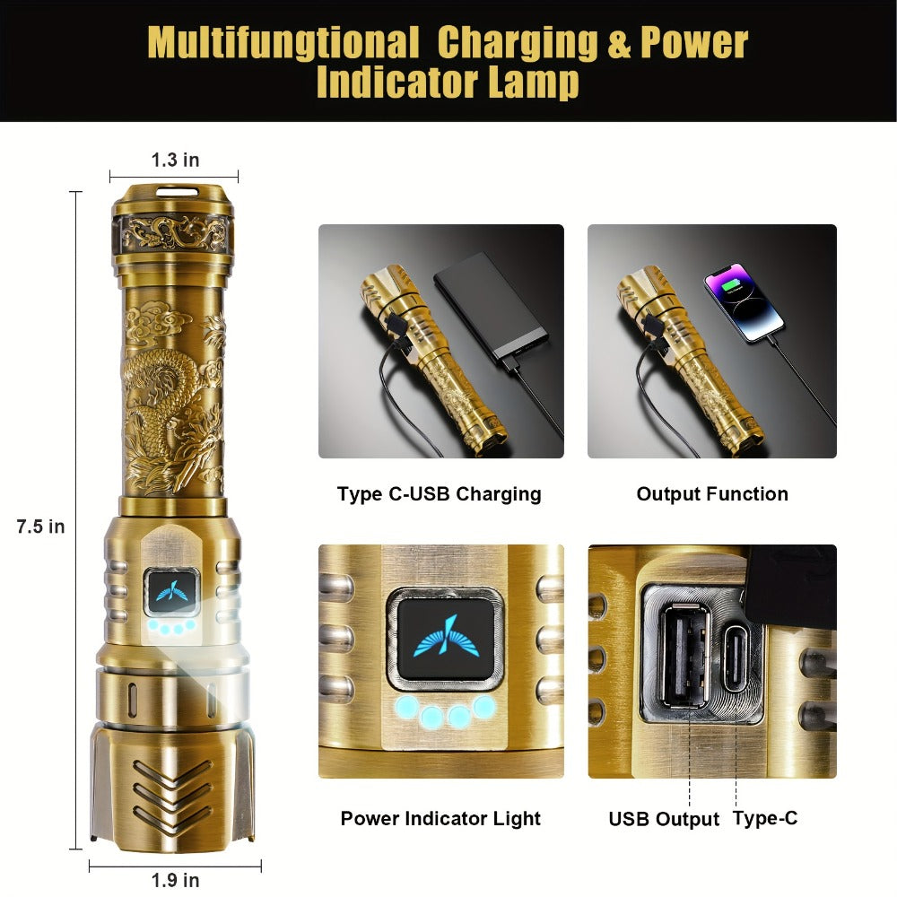 Tactical LED Flashlight 5000mAh Rechargeable Zoomable with Ignition Lens for Entryways, Bedrooms and Living Spaces