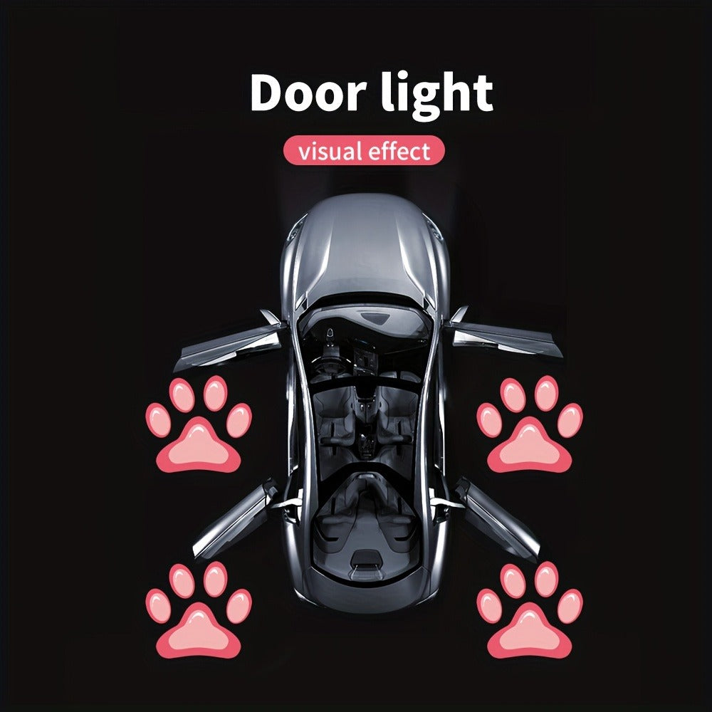 Car Door LED Projector Welcome Lights 4 Pcs – Courtesy Step Logo Light Cute Pattern Projection Festive Atmosphere Night Light Sky Blue Pink