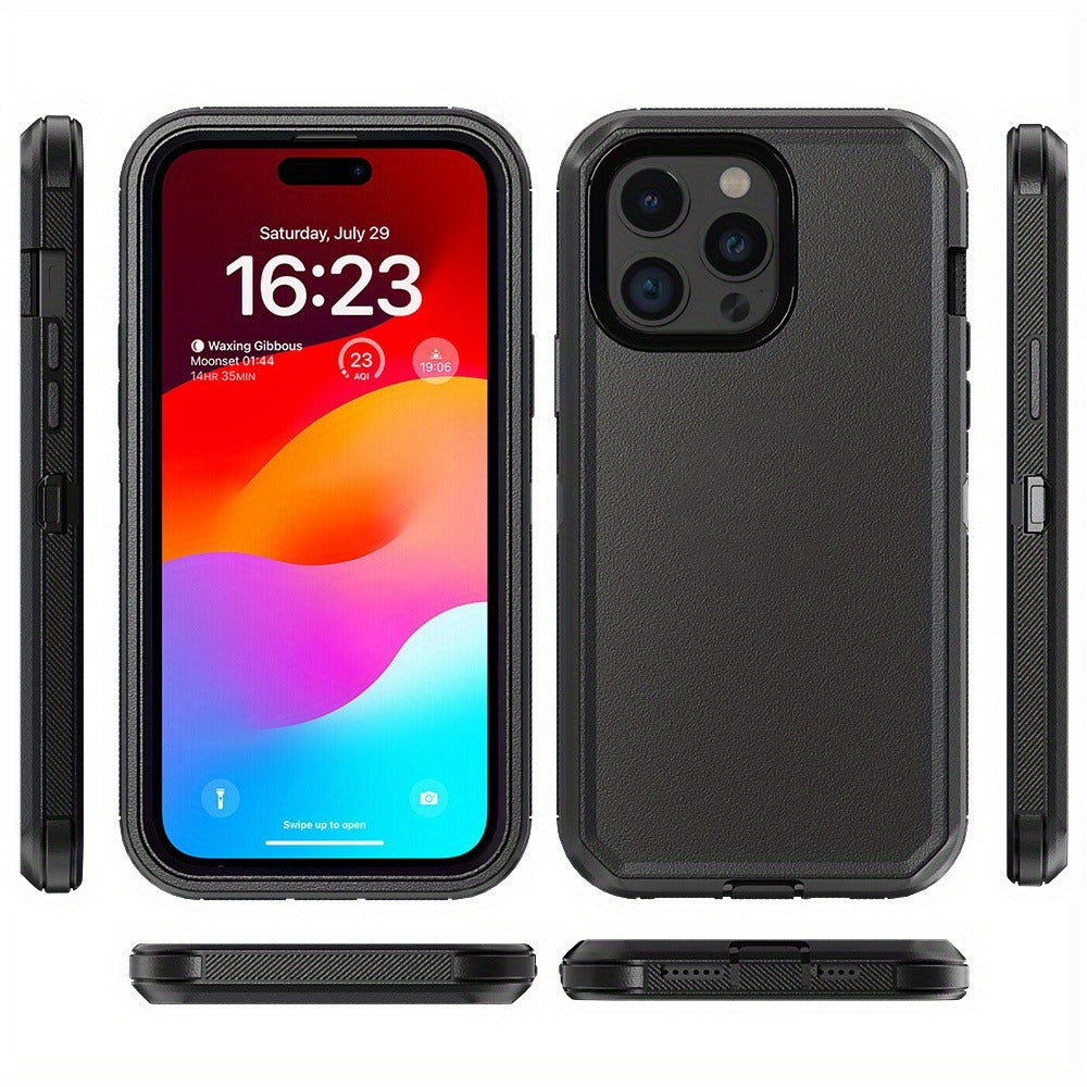 Phone Case Dual-Layer TPU and PC Cover with Rotating Belt Clip Holster for Black iPhone 15 Configuration
