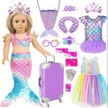 Twenty-Piece Mermaid Travel Accessory Set for 18-Inch Dolls with Purple Suitcase, Skirts and Crown