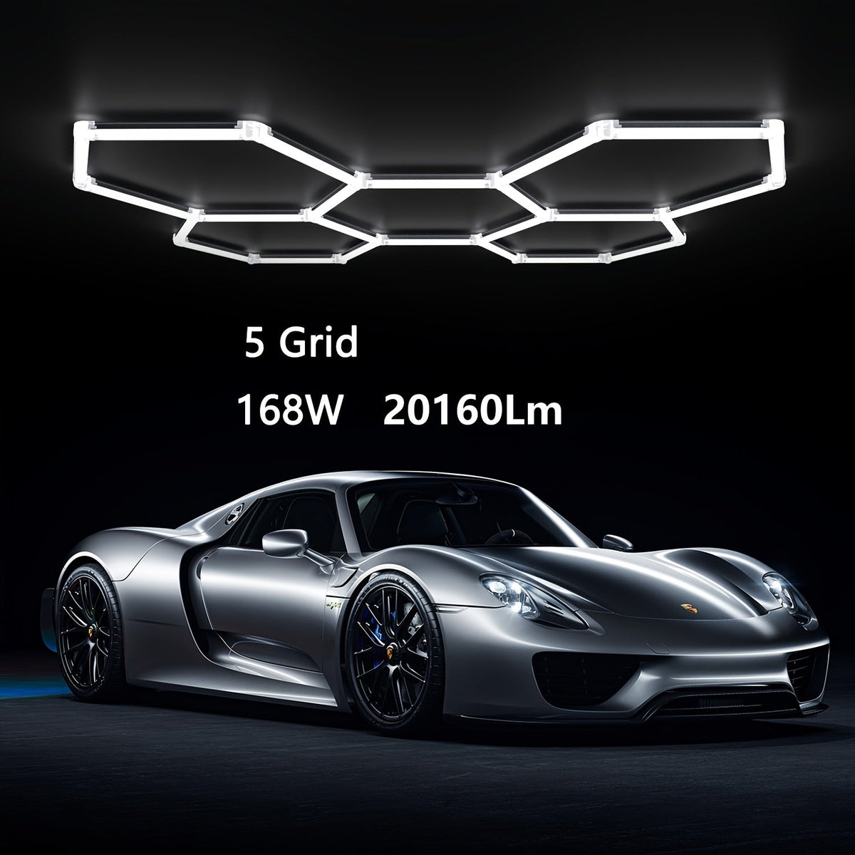 LED Hexagonal Garage Light 6500K, Super Bright Daylight White Shop Light 42W, 620W for Auto Detailing
