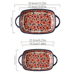 Ceramic Baking Dish Set of 2 Large 13 Inch Rectangular Casserole Dish Porcelain Bohemian for Entryways, Bedrooms and Living Spaces