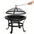 22-Inch Round Fire Pit with Domed Mesh Cover, Inner Log Grate, Four-Leg Stand and Long Poker