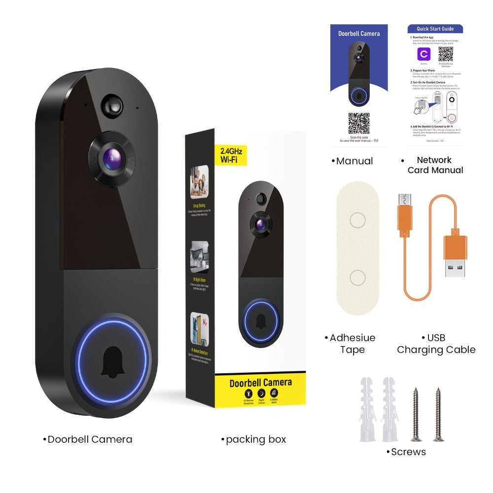 166° Ultra Wide Angle Smart Doorbell Camera 2K HD Wireless WiFi, AI Human Detection, Two-Way Audio