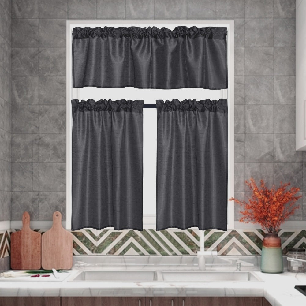 Three-Piece Faux Silk Window Curtain Set with Rod-Pocket Valance, Two 26 x 36-Inch Tiers and Eleven Colors