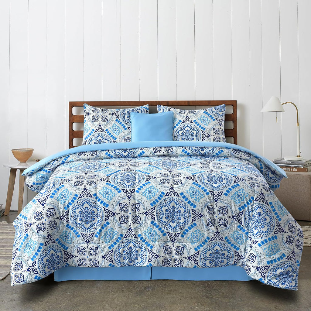 5-Piece Comforter Set, Down Alternative Reversible Quilted Bedding with Bed Skirt & Pillow Shams