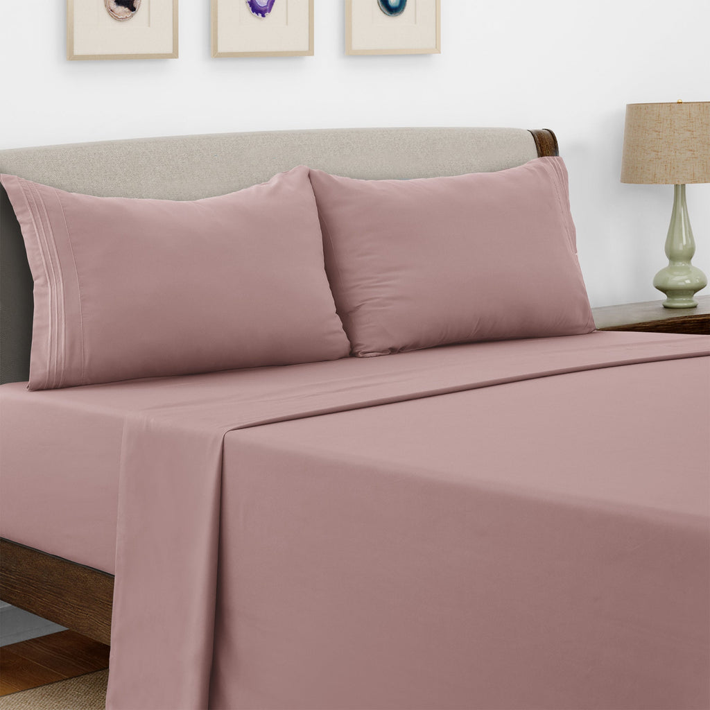 Bed Sheet Set Microfiber with Size-Dependent 3- or 4-Piece Contents and Six specified Bed Dimensions