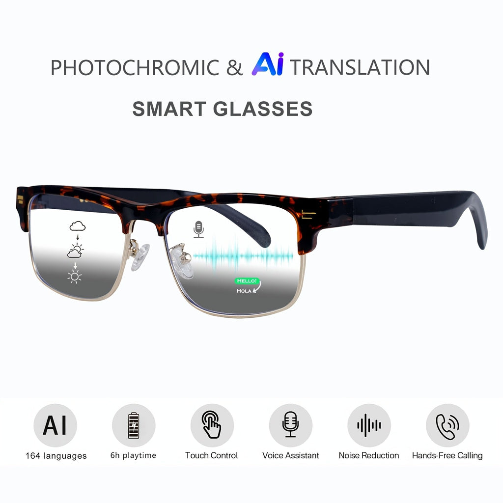 Smart Glasses 160-Language Translation Eyewear with Open-Ear Audio and 19 Photochromic Frame Options