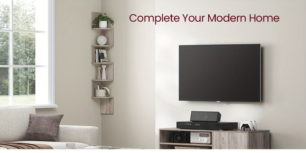 Corner Floating Shelf 5-Tier Wall Mount, Space Saving Storage Rack for Bedroom Living Room, Radial Display Organizer