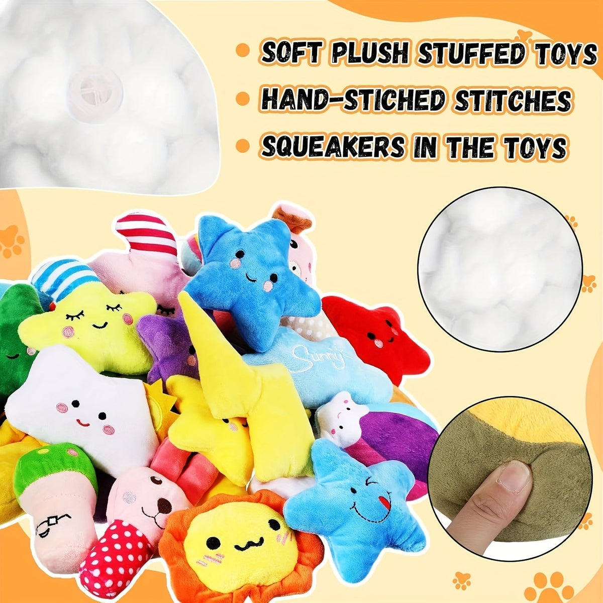Dog Toys 80-Piece Squeaky Plush Assortment with Fruit, Animal and Novelty Shapes for Small or Medium Dogs
