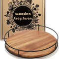 Wooden Turntable Kitchen Organizer 12-Inch Rotating Tray with Steel Armrests for Pantry or Countertop