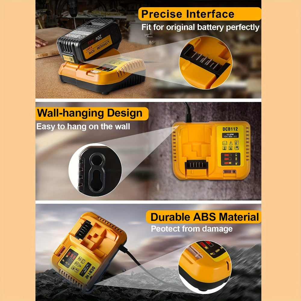 Fast Battery Charger for DeWalt 12V 20V 60V MAX Compatible with DCB120 DCB126 DCB200 DCB201 for Entryways, Bedrooms and Living Spaces