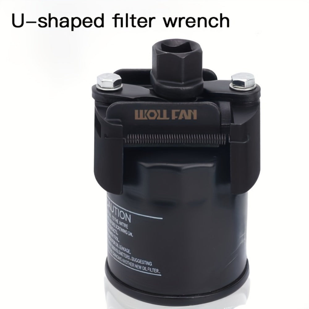 Adjustable Oil Filter Wrench 2-Jaw Reversible – Universal U-Shaped Multi-Function Stainless Steel with Hex Socket & Adjustment Knob