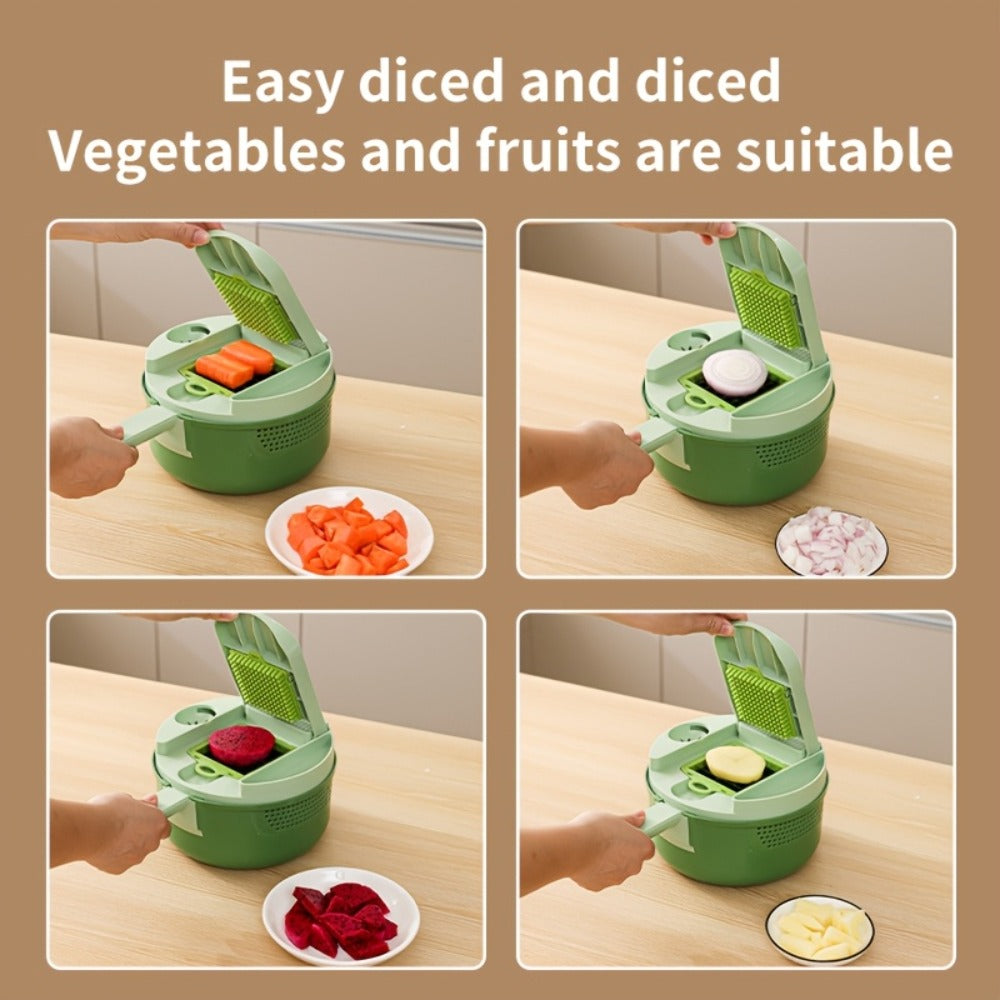 Vegetable Chopper 16-in-1 Manual Food Processor with Container, Onion Dicer, Potato Slicer, Garlic Mincer
