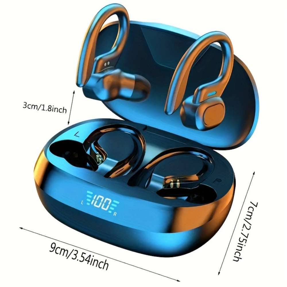Wireless Earbuds Bluetooth 5.4 Open-Ear Sport Hooks with LED Charging Case in Black or Pale Red
