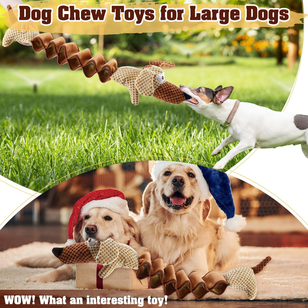 Squeaky Plush Dog Toy 15.7 Inch Stretchable to 19.7 Inch Crinkle Paper Filled Tug Chew Fetch Toy for Large Medium Small Dogs No Battery