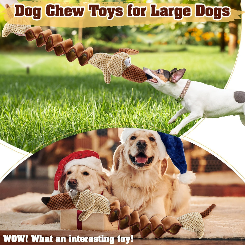 Dog Toy Stretchable Plush Tug with Built-In Squeaker, Crinkle Paper and 15.7 to 19.7-Inch Length