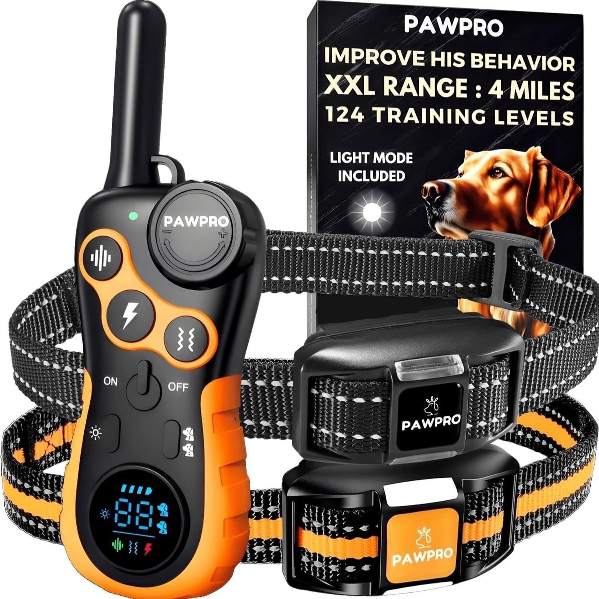 Dog Training Collar PAWPRO Remote Set with 4-Mile Range, Beep, Vibration, Static Stimulation and LED Modes