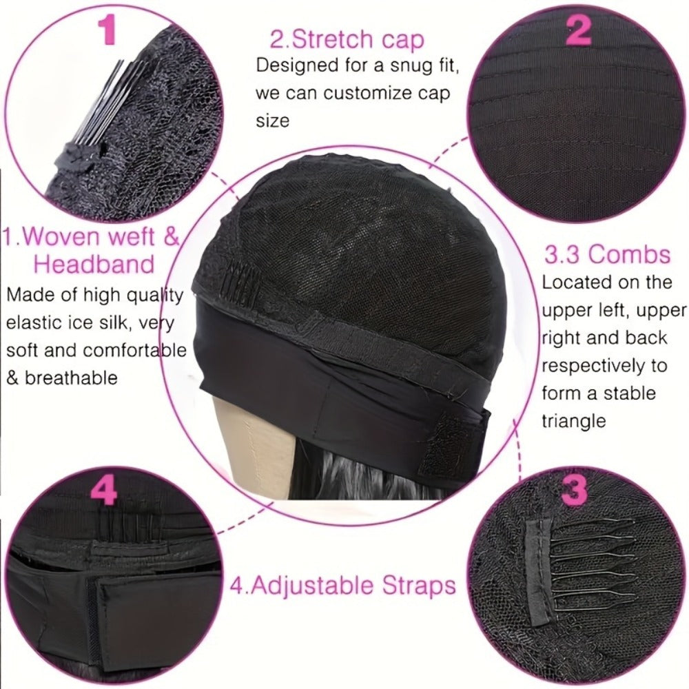 Headband Wig Curly Wavy for Women Black Synthetic Glueless No Lace – Elastic Cap Heat Resistant Beginner Friendly for Daily Wear Party