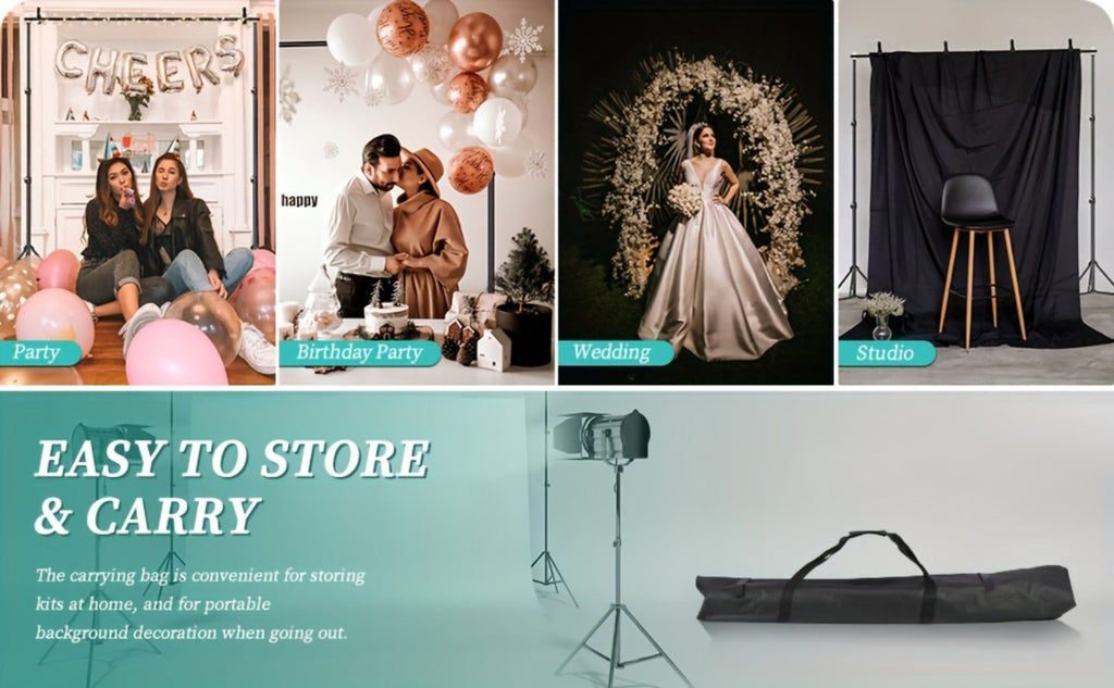 10x7ft Adjustable Backdrop Stand Kit for Photo Studio – Background Support System with 2 Stands, 4 Crossbars