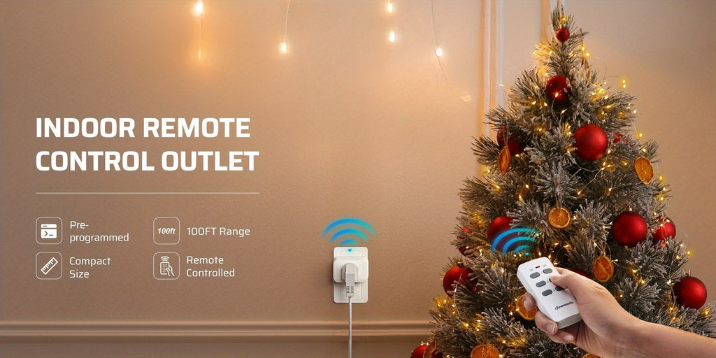 Wireless Remote Control Outlet Switch 100ft RF Range Programmable Expandable Plug-in Remote for Entryways, Bedrooms and Living Spaces